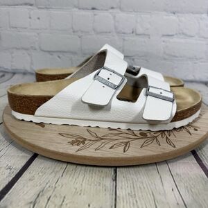 Birkenstock Arizona Sandals Women 10 US EU 41 White Double Strap Leather Shoes